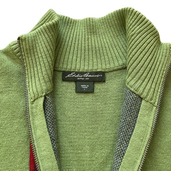 Eddie Bauer Nordic Style Merino Wool Knit Sweater Quarter Zip Green Women's Lg - Picture 3 of 8